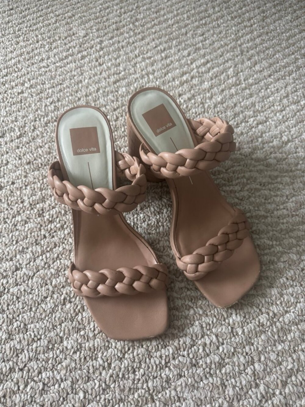 Dolce Vita Paily Braided Two Strap Block Heel Sandals in Nude